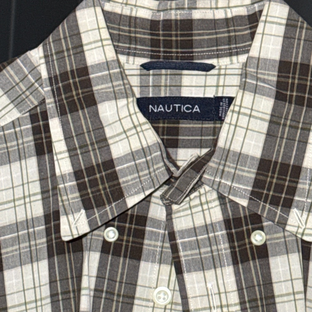 Nautica Men's Brown Plaid Shirt